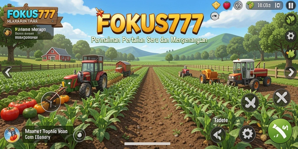 Tampilan gameplay FOKUS777 dengan aktivitas bertani yang seru.