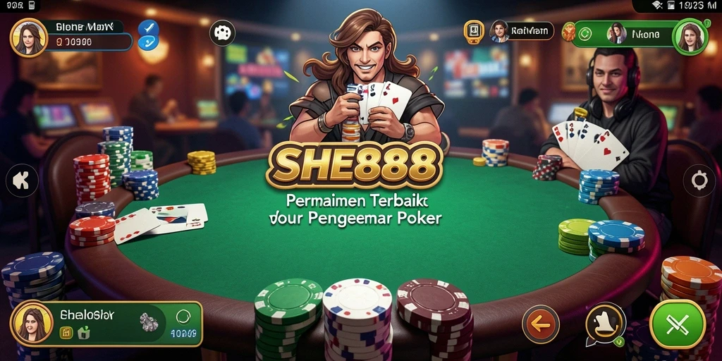 Tampilan menarik dari gameplay Poker di SHE888 dengan interaksi sosial.