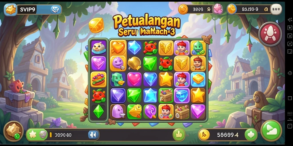 Screenshot gameplay SVIP9 menampilkan aksi seru permainan Match-3.