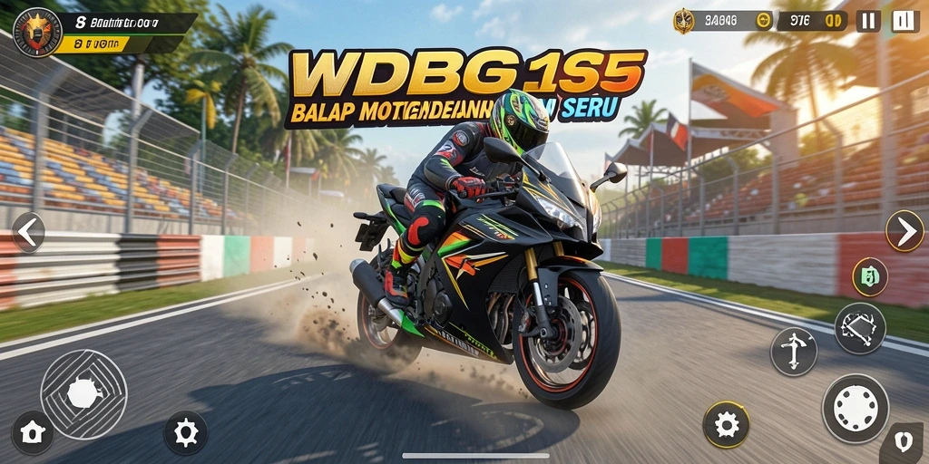 Screenshot gameplay WDBOS yang menampilkan balapan motor yang seru.